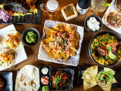 selection of food and drinks at wild bills restaurant in niseko