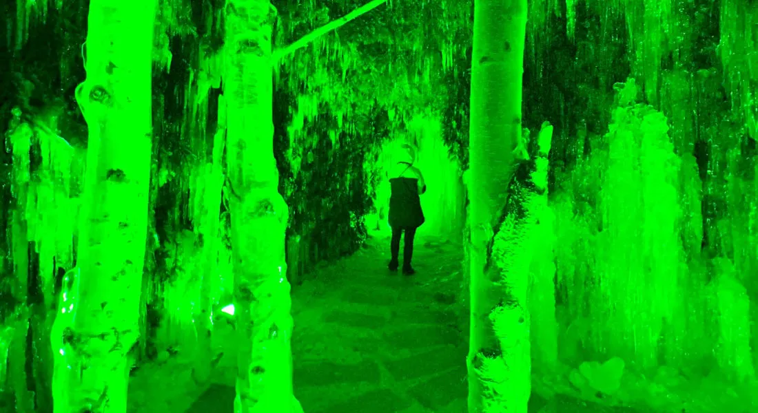 lake shikotsu ice festival green lit sculptures