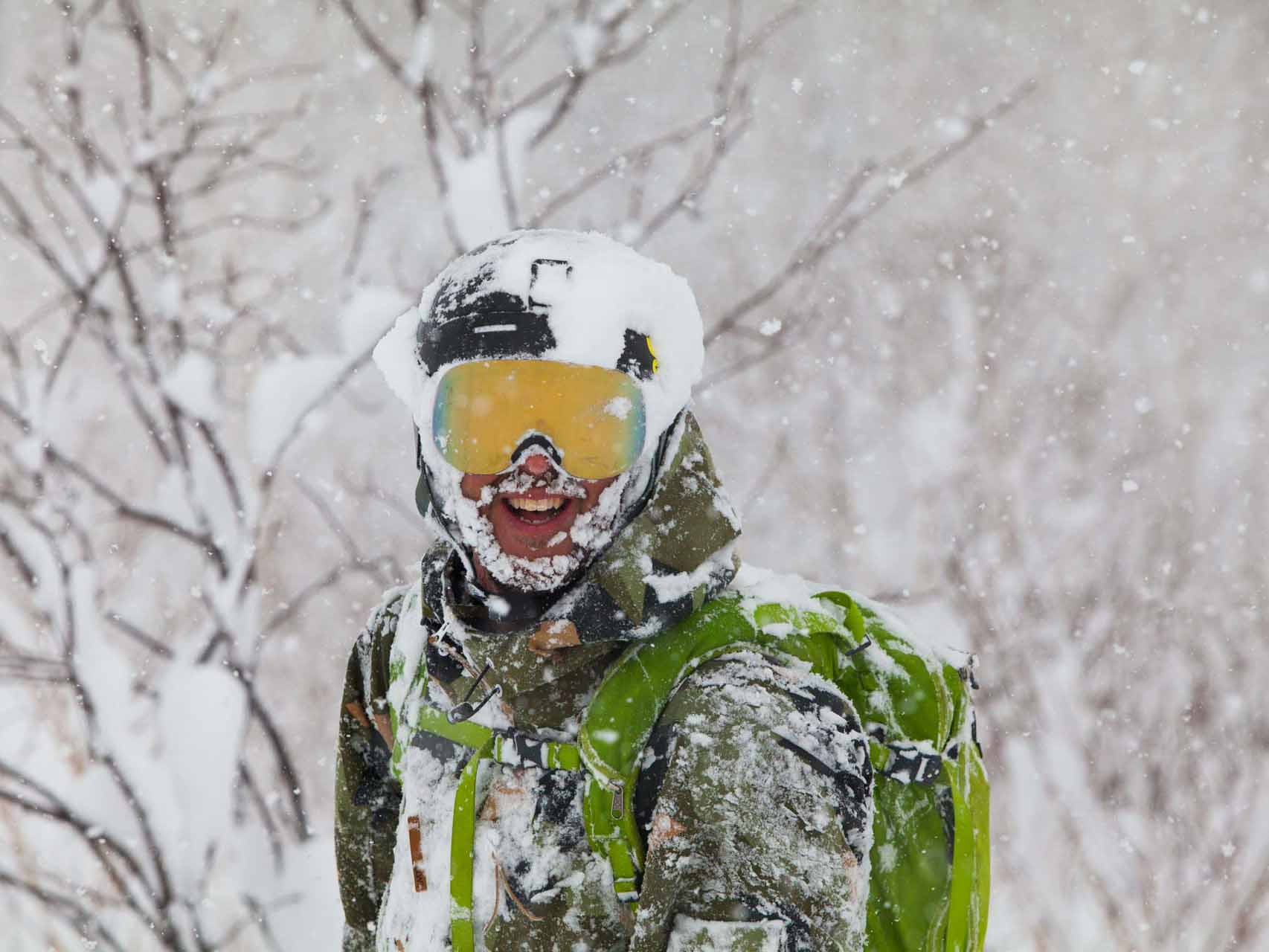 Person covered in snow in Japan