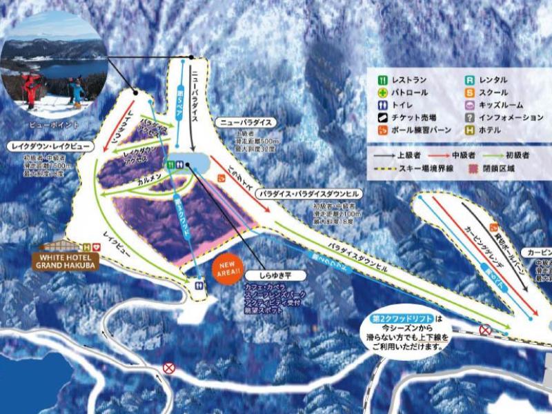The Sanosaka trail map shows runs and facilities at this small, locals-favourite resort in the southern valley, well suited to beginners and families looking for a low-key ski day.