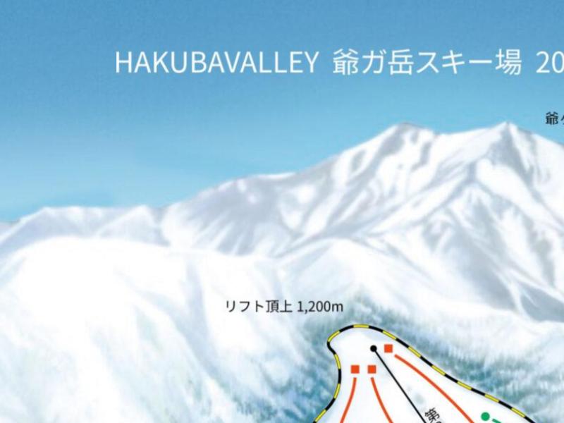 The Jigatake trail map shows runs at this compact southern Hakuba resort, popular with locals and families looking for affordable lift passes and quieter slopes.