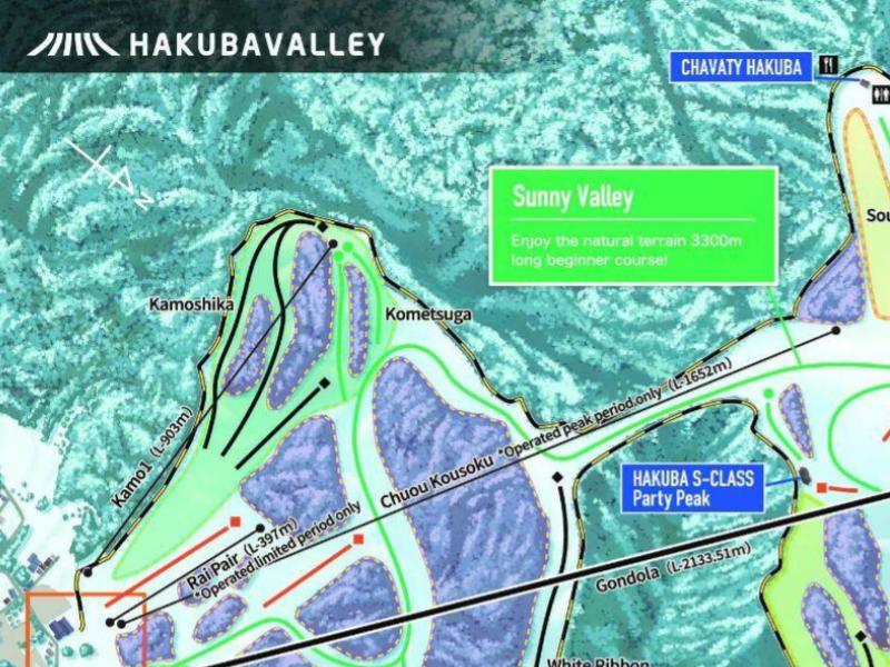 The Iwatake trail map shows runs and lift access at this scenic mid-valley resort, known for its panoramic views across the Northern Alps and well-rounded terrain for all levels.
